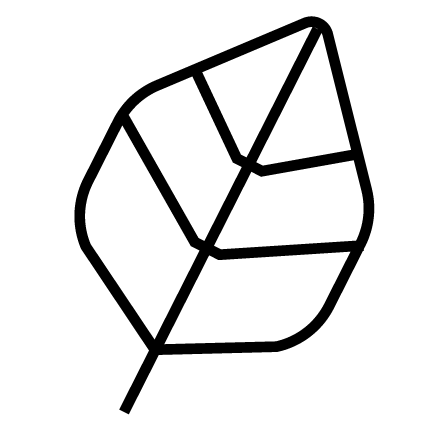 Black geometric leaf icon on a white background
